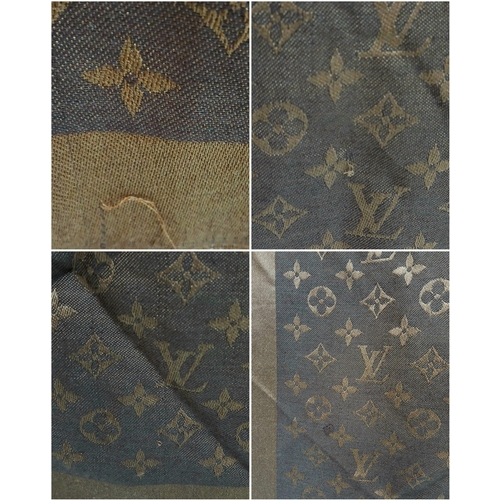 170 - A Louis Vuitton Monogram Shine Shawl in Two-Tone Brown. Approx 138cm x 138cm. Ref: 27366