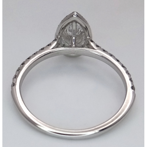 191 - A Platinum and Lab Diamond Dress Ring. 1ct pear brilliant cut diamond having D colour with VS2 clari... 