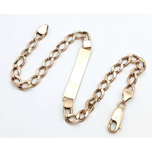 35 - Classic LADIES 9 CARAT GOLD CURB CHAIN ‘ID’ BRACELET. Blank Tablet.  3.6 Grams. Approx 20 cm . Full ... 
