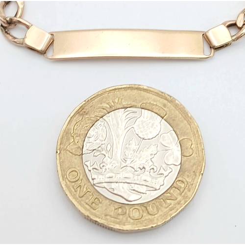 35 - Classic LADIES 9 CARAT GOLD CURB CHAIN ‘ID’ BRACELET. Blank Tablet.  3.6 Grams. Approx 20 cm . Full ... 
