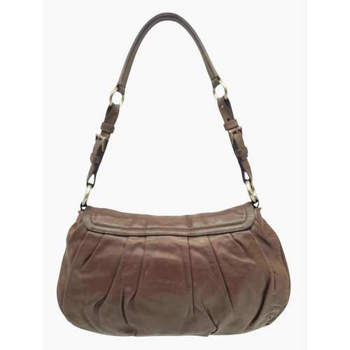 366 - A Prada Hobo Shoulder Bag. Crafted in brown grained leather with silver-tone hardware and an adjusta... 