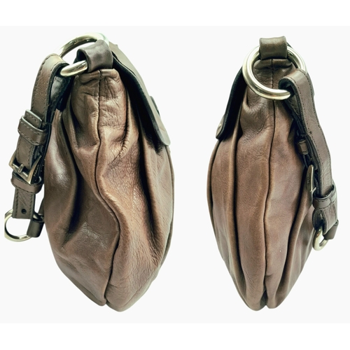 366 - A Prada Hobo Shoulder Bag. Crafted in brown grained leather with silver-tone hardware and an adjusta... 