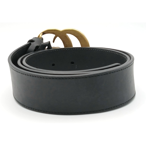 373 - A Gucci Black Leather Pearl Embellished Double G Buckle Belt. Size 80.32. Approx 94.5cm in length. T... 