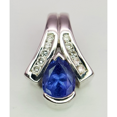 147 - Elegant 18 CARAT WHITE GOLD, ‘SAPPHIRE and DIAMOND’  PENDANT. 3.47 Grams. Approx 1.8 cm. Please see ... 