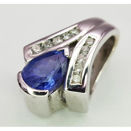 147 - Elegant 18 CARAT WHITE GOLD, ‘SAPPHIRE and DIAMOND’  PENDANT. 3.47 Grams. Approx 1.8 cm. Please see ... 