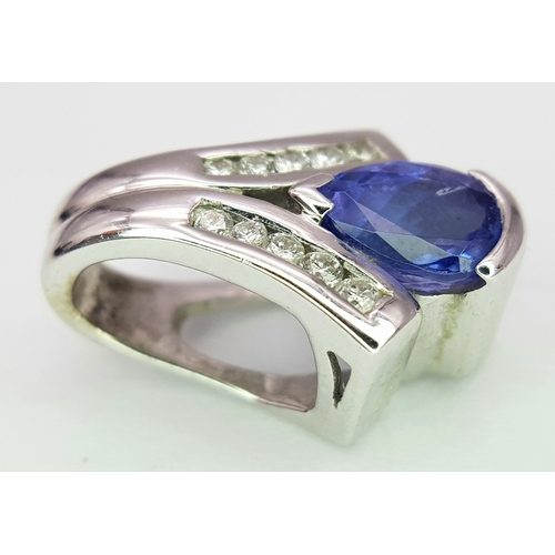 147 - Elegant 18 CARAT WHITE GOLD, ‘SAPPHIRE and DIAMOND’  PENDANT. 3.47 Grams. Approx 1.8 cm. Please see ... 