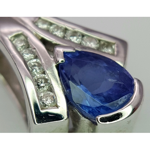 147 - Elegant 18 CARAT WHITE GOLD, ‘SAPPHIRE and DIAMOND’  PENDANT. 3.47 Grams. Approx 1.8 cm. Please see ... 