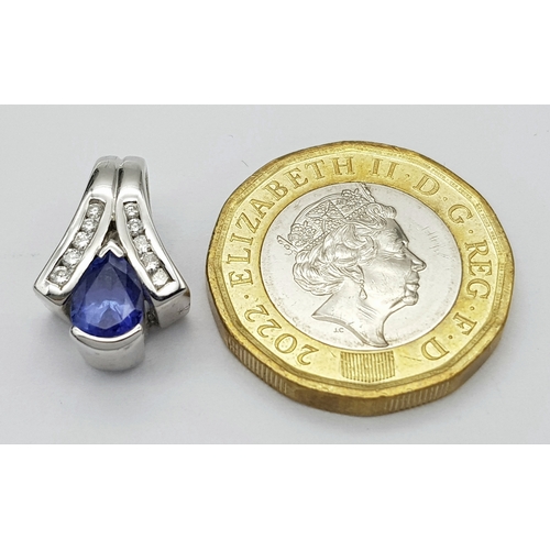 147 - Elegant 18 CARAT WHITE GOLD, ‘SAPPHIRE and DIAMOND’  PENDANT. 3.47 Grams. Approx 1.8 cm. Please see ... 