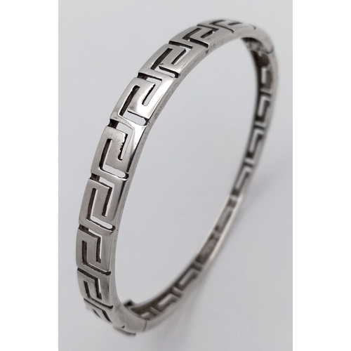 385 - Vintage HINGED SILVER BANGLE . GREEK KEY PATTERN. Genuine Greek Bangle in excellent condition , plea... 