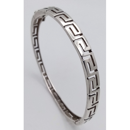 385 - Vintage HINGED SILVER BANGLE . GREEK KEY PATTERN. Genuine Greek Bangle in excellent condition , plea... 