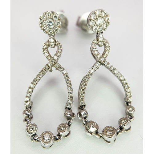 48 - A Pair Of 18K White Gold, Diamond Set, Ornate Drop Earrings. 4G. Sc 6056
