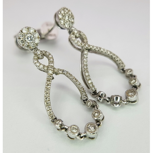 48 - A Pair Of 18K White Gold, Diamond Set, Ornate Drop Earrings. 4G. Sc 6056