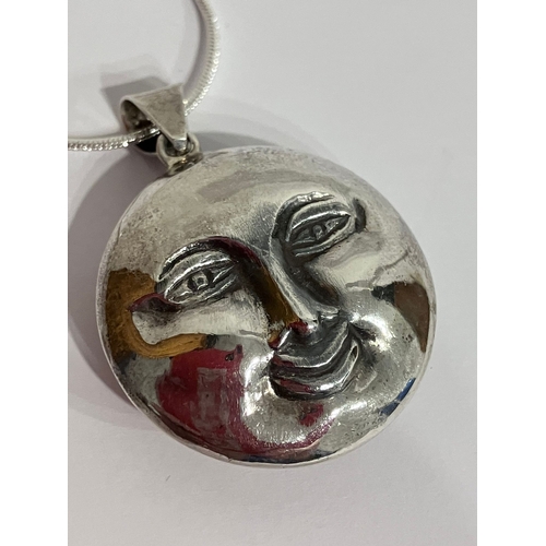 364 - Interesting SILVER ‘MOON’ FACE PENDANT with SILVER NECKLACE. Having Happy and Sad Faces. Pendant x 3... 