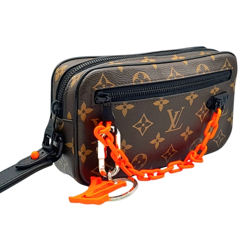 165 - A Brown Louis Vuitton Monogram Pochette with Chain Strap. Brown monogram coated canvas exterior with... 