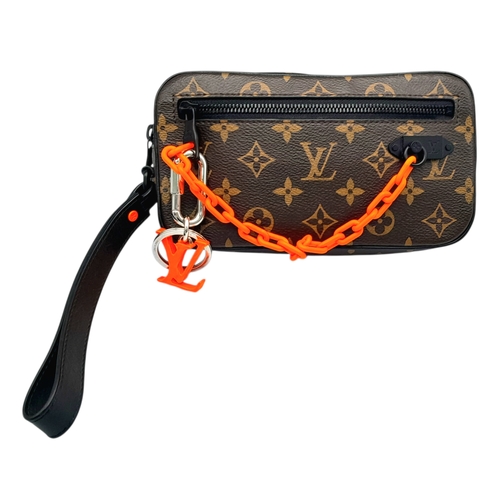 165 - A Brown Louis Vuitton Monogram Pochette with Chain Strap. Brown monogram coated canvas exterior with... 