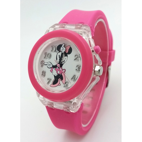 A Minnie Mouse, Pink Rubber Strap Watch. In Full Working Order. New ...