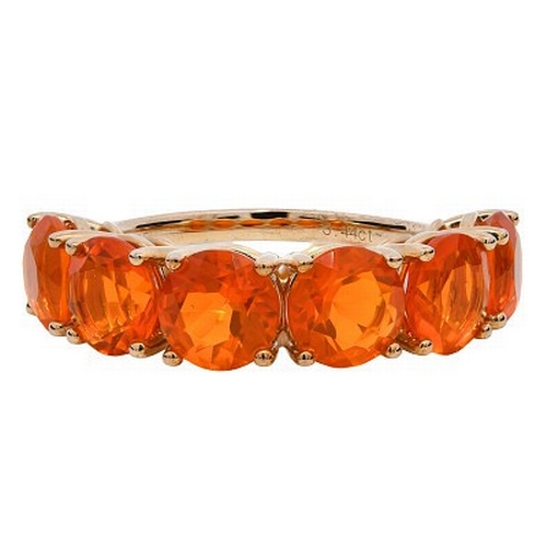 492 - A 9K Yellow Gold Fire Opal Ring. Six Round Cut Fire Opals, Weighing Total 3.44ct. Total Ring Weight ... 