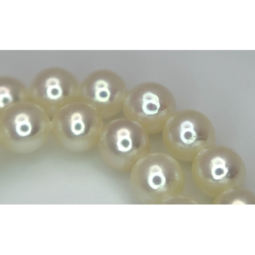482 - A Platinum and Cultured Pearl Necklace. 2/3mm pearls. 38cm length. 9.3g. MT11.