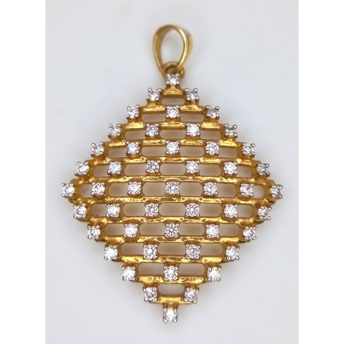 510 - An 18K Yellow Gold Diamond Cluster Pendant. 48 diamonds on 13 levels. 3cm. 2.6g total weight. MT73.