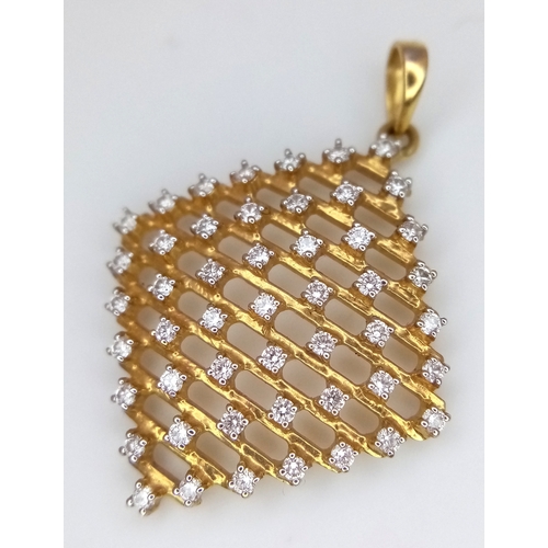510 - An 18K Yellow Gold Diamond Cluster Pendant. 48 diamonds on 13 levels. 3cm. 2.6g total weight. MT73.
