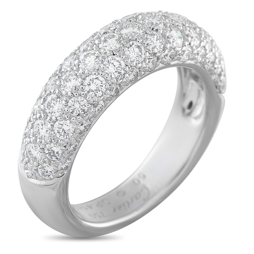 122 - A Cartier Mimi 18K White Gold Diamond Ring. The curved 18K White Gold setting beautifully showcases ... 
