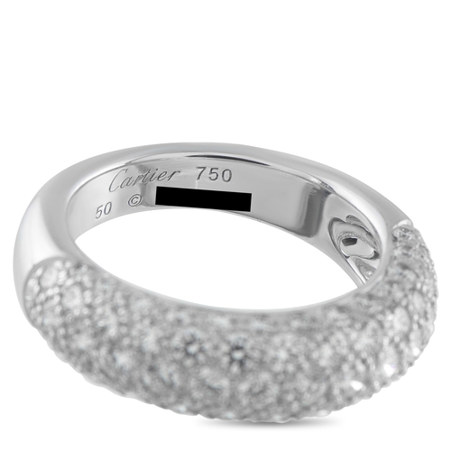 122 - A Cartier Mimi 18K White Gold Diamond Ring. The curved 18K White Gold setting beautifully showcases ... 