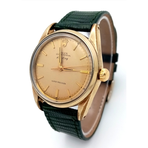 93 - A Vintage Rolex Air King Super Precision Automatic Gents Watch. Green textured leather strap. Stainl... 