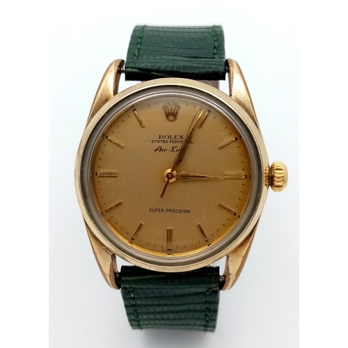 93 - A Vintage Rolex Air King Super Precision Automatic Gents Watch. Green textured leather strap. Stainl... 
