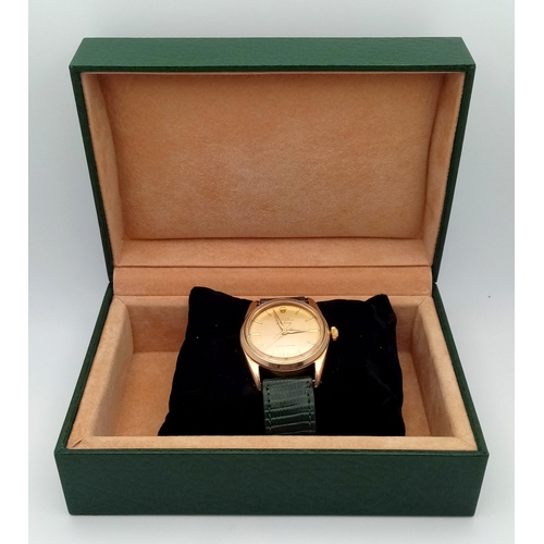93 - A Vintage Rolex Air King Super Precision Automatic Gents Watch. Green textured leather strap. Stainl... 