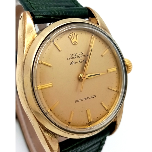 93 - A Vintage Rolex Air King Super Precision Automatic Gents Watch. Green textured leather strap. Stainl... 