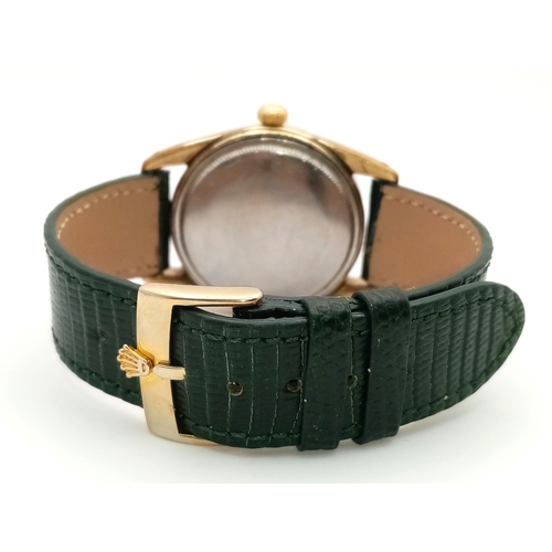 93 - A Vintage Rolex Air King Super Precision Automatic Gents Watch. Green textured leather strap. Stainl... 