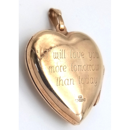 14 - Fully hallmarked vintage 9 CARAT GOLD ‘HEART SHAPED’  LOCKET pendant . Beautiful decoration to front... 