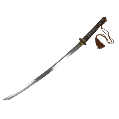 15 - WW2 Japanese Officers Katana Sword. Complete with knot and leather scabbard cover. Brought back from... 