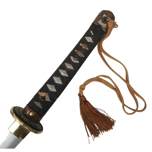15 - WW2 Japanese Officers Katana Sword. Complete with knot and leather scabbard cover. Brought back from... 