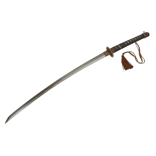15 - WW2 Japanese Officers Katana Sword. Complete with knot and leather scabbard cover. Brought back from... 