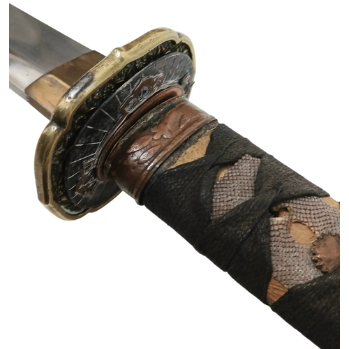 15 - WW2 Japanese Officers Katana Sword. Complete with knot and leather scabbard cover. Brought back from... 