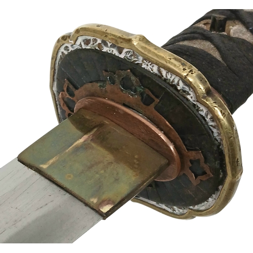 15 - WW2 Japanese Officers Katana Sword. Complete with knot and leather scabbard cover. Brought back from... 