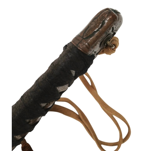 15 - WW2 Japanese Officers Katana Sword. Complete with knot and leather scabbard cover. Brought back from... 