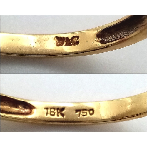 488 - AN 18K YELLOW GOLD, DIAMOND AND SAPPHIRE, HALF ETERNITY RING. 1.9G, SIZE N. SC 7078