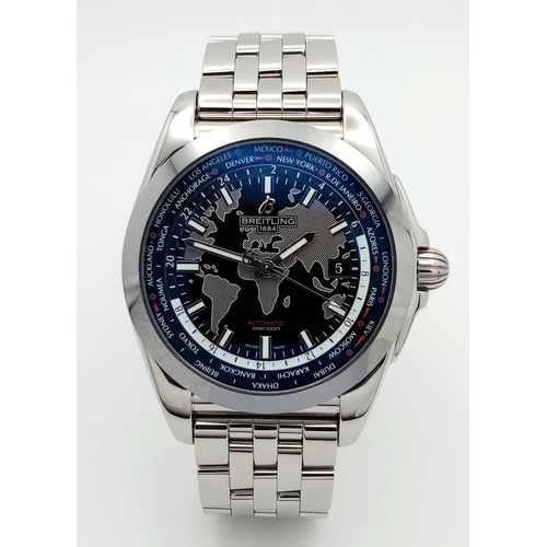 31 - A Breitling Galactic Unitime Automatic Gents Watch. Model WB3510. Stainless steel bracelet and case ... 