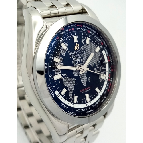31 - A Breitling Galactic Unitime Automatic Gents Watch. Model WB3510. Stainless steel bracelet and case ... 