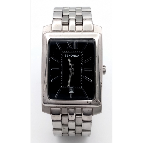 483 - Gentleman’s SEKONDA QUARTZ 3771 WRISTWATCH. Stainless Steel Bracelet Model having large  Square Blac... 