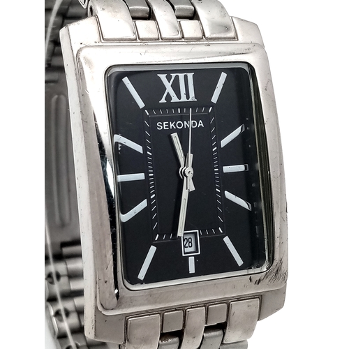 483 - Gentleman’s SEKONDA QUARTZ 3771 WRISTWATCH. Stainless Steel Bracelet Model having large  Square Blac... 