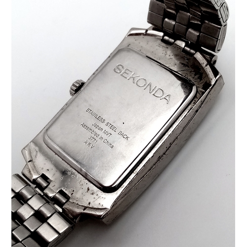 483 - Gentleman’s SEKONDA QUARTZ 3771 WRISTWATCH. Stainless Steel Bracelet Model having large  Square Blac... 