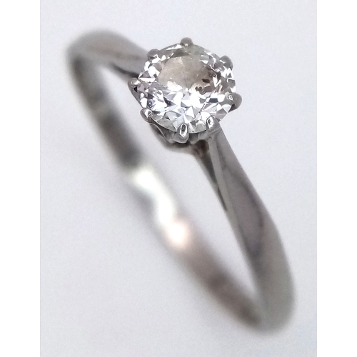 487 - A Beautiful Platinum and Diamond Solitaire Ring Size N. The Ring is marked Platinum and test as fine... 