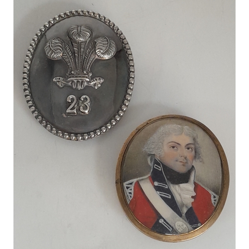129 - A Cased Waterloo and Peninsular Officers Shoulder Belt Plate and Miniature Portrait. Attributed to L... 