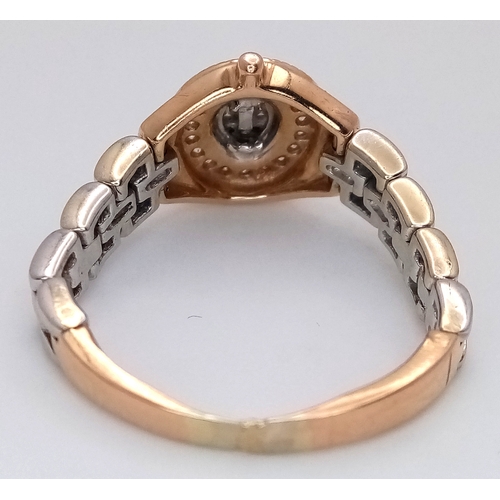 AN 18K 2 COLOUR GOLD, DIAMOND SET, ROLEX WATCH DESIGN RING. WITH ...