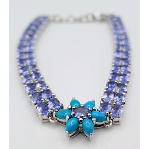 508 - A Stunning Limited Edition (1 of 33 Pieces produced worldwide), Sterling Silver Turquoise and Tanzan... 