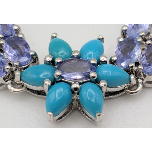 508 - A Stunning Limited Edition (1 of 33 Pieces produced worldwide), Sterling Silver Turquoise and Tanzan... 