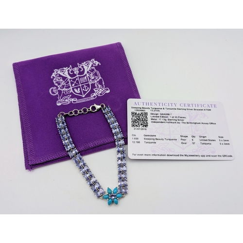 508 - A Stunning Limited Edition (1 of 33 Pieces produced worldwide), Sterling Silver Turquoise and Tanzan... 
